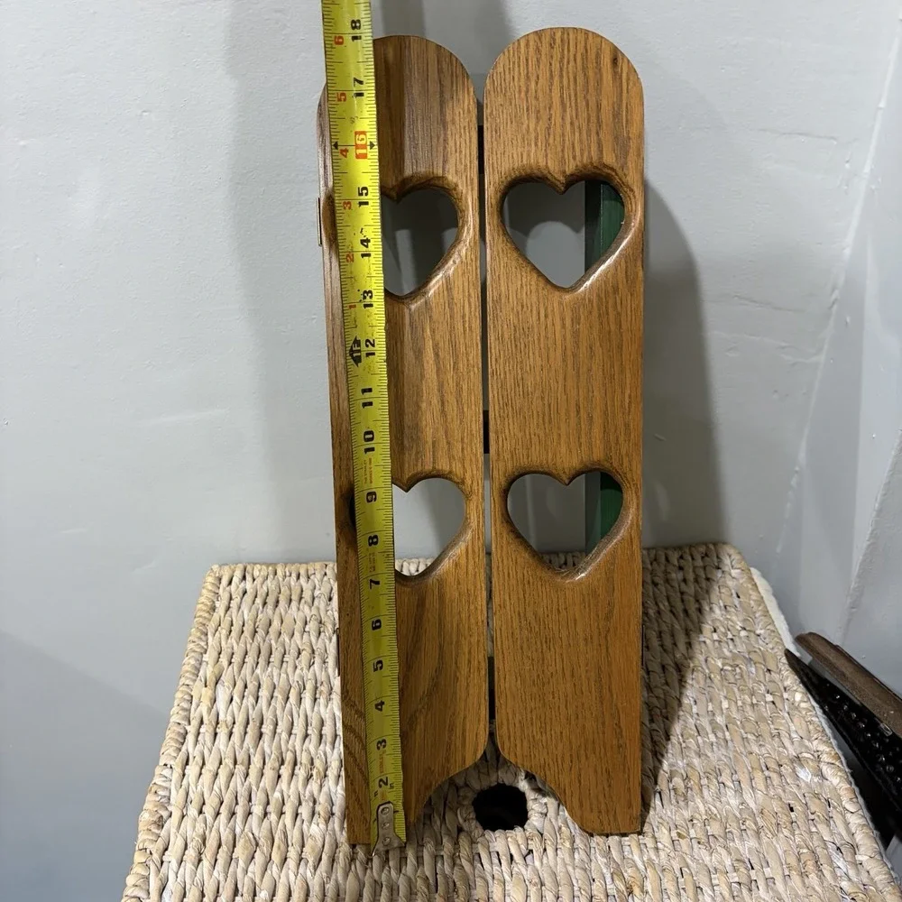 Vtg Wood Wall Shelf Shutter Doors Heart Peg Hooks 18